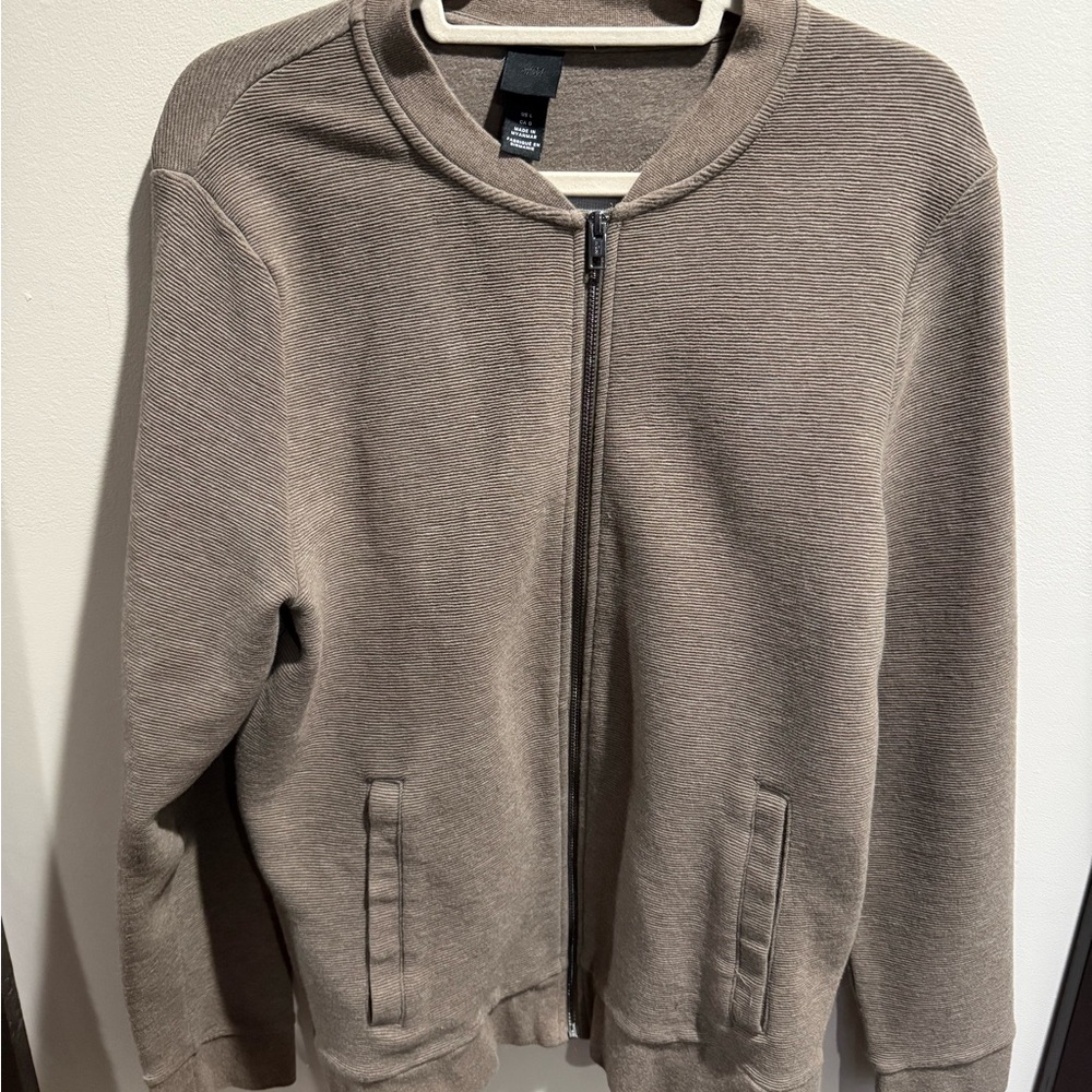 H&M Taupe Ribbed Zip Up Sweater Large